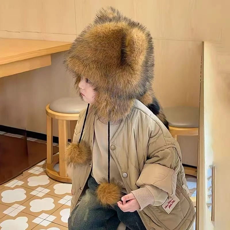 小强甄选温暖整个冬季小浣熊尾巴男女儿童保暖护耳帽加厚款