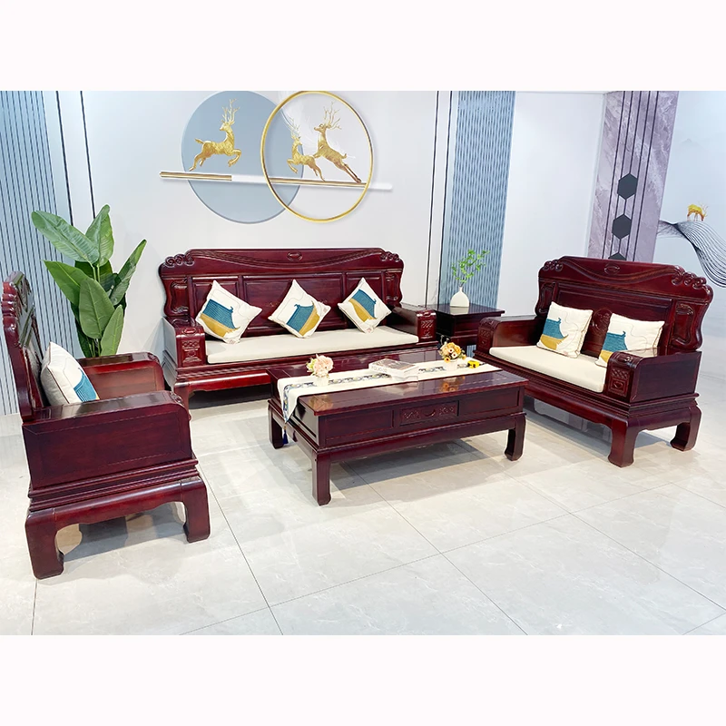 新中式实木沙发冬夏两用客厅大小户型雕花古典家用木质客厅沙发