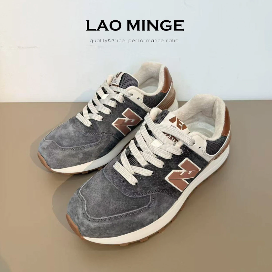 老敏哥 冬季新款绒里软底休闲运动鞋男士皮面跑步鞋W55851