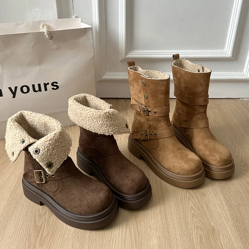 冬季2025两穿洋气百搭时尚雪地靴潮流纯色雪地靴雪地靴平底圆头