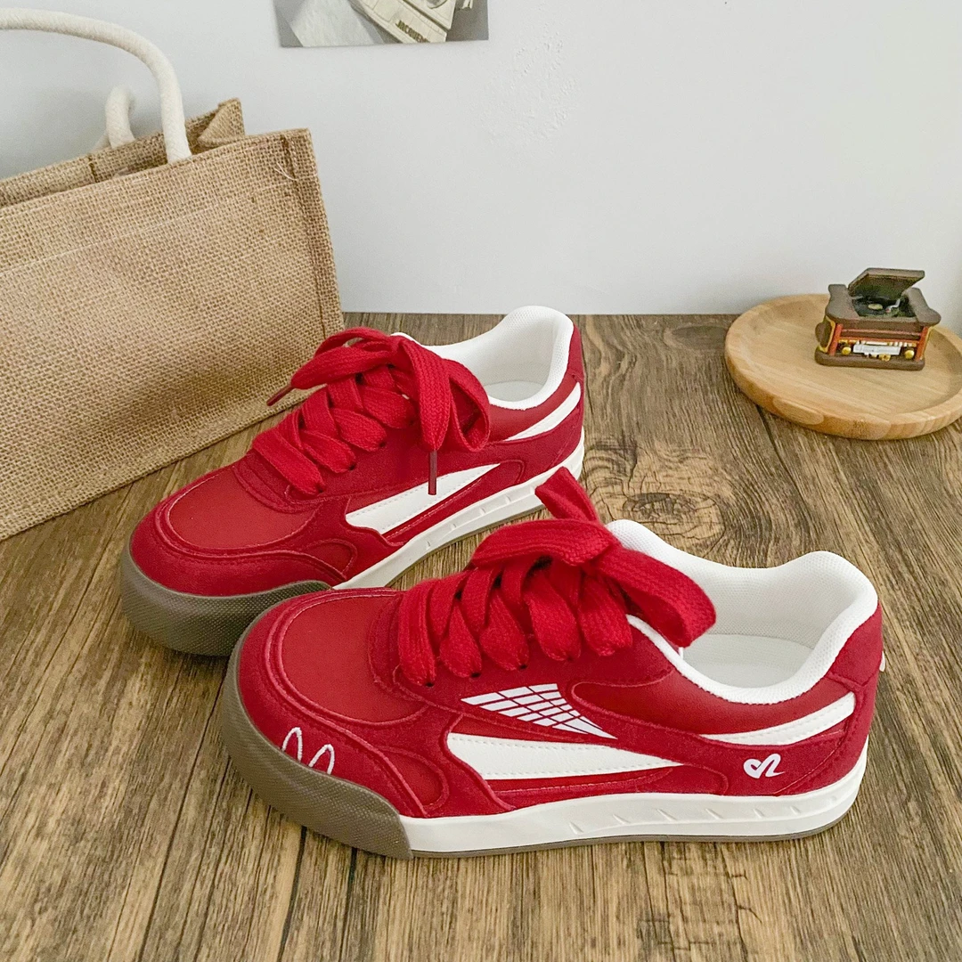 红色芒果头板鞋2025春秋新款透气增高舒适低帮女鞋百搭运动休闲鞋