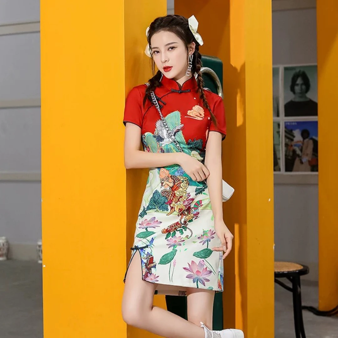 【2668  国潮红色 喜上眉梢】复古中国风旗袍气质少女春夏中式旗袍
