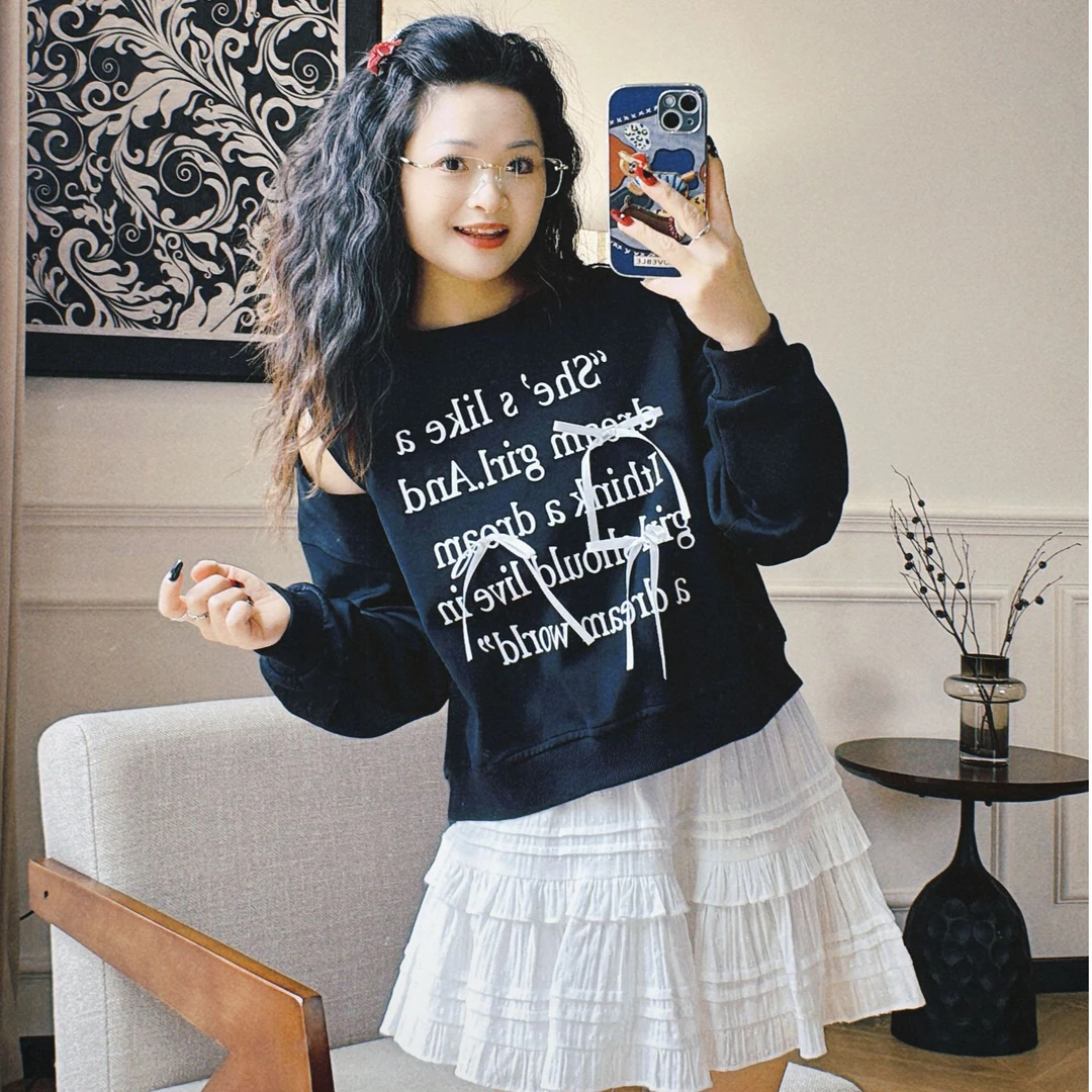 【PGXIAOM】小二定制黑色蝴蝶结镂空卫衣WY2961