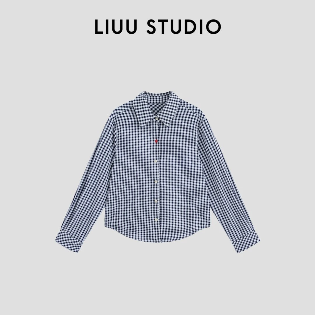 【LIUU】童趣纽扣 可定型造型藏青格子衬衫