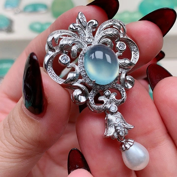 蛇纹石玉吊坠银S925镶嵌