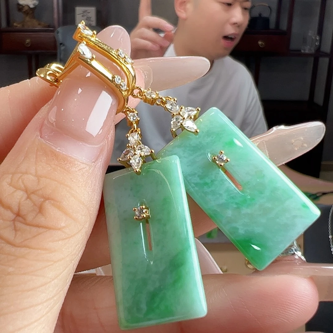 橙***｡银S925镶嵌翡翠耳饰耳环48