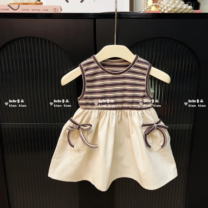 【甜甜baby】女童条纹背心拼接裙休闲风娃娃裙小宝宝周岁女宝裙子夏