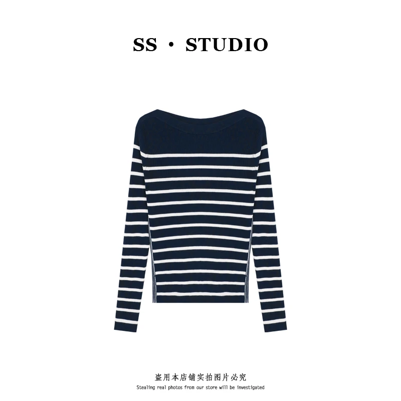 【SUSU】秋冬新款经典条纹撞色修身百搭长袖圆领针织打底衫SS-5807