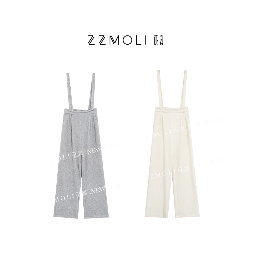 ZzMoLi征真 时尚韩版背带长裤新款潮牌女装垂感阔腿裤子ZBK8705