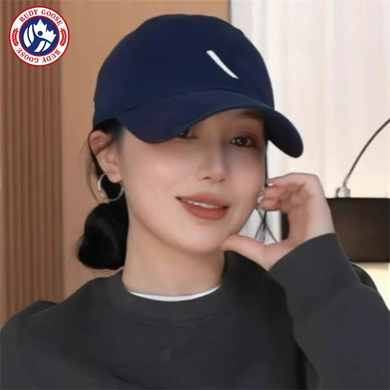 RUDY GOOSE斜杠刺绣棒球帽子女韩版大头围宽檐加深加大防晒鸭舌帽