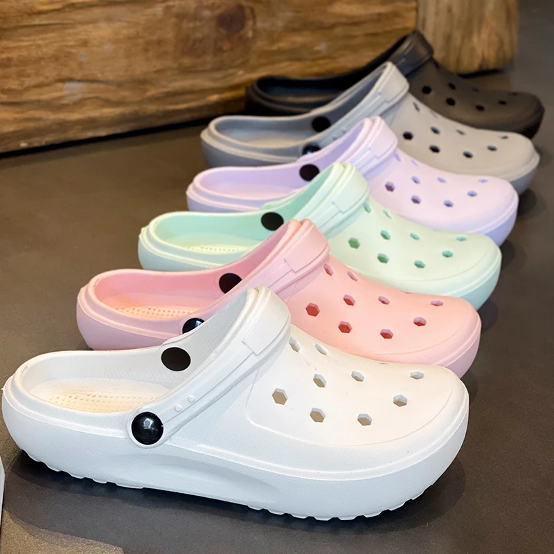 防滑洞洞鞋拖鞋女款外穿夏季款厚底包头透气情侣凉鞋防滑手术室鞋