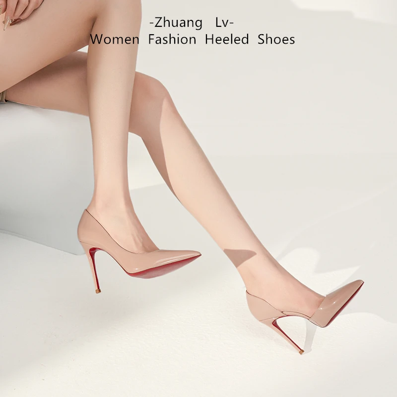 侧空红底裸色高跟鞋女2025年新春秋款尖头职业不累脚细高跟单鞋女