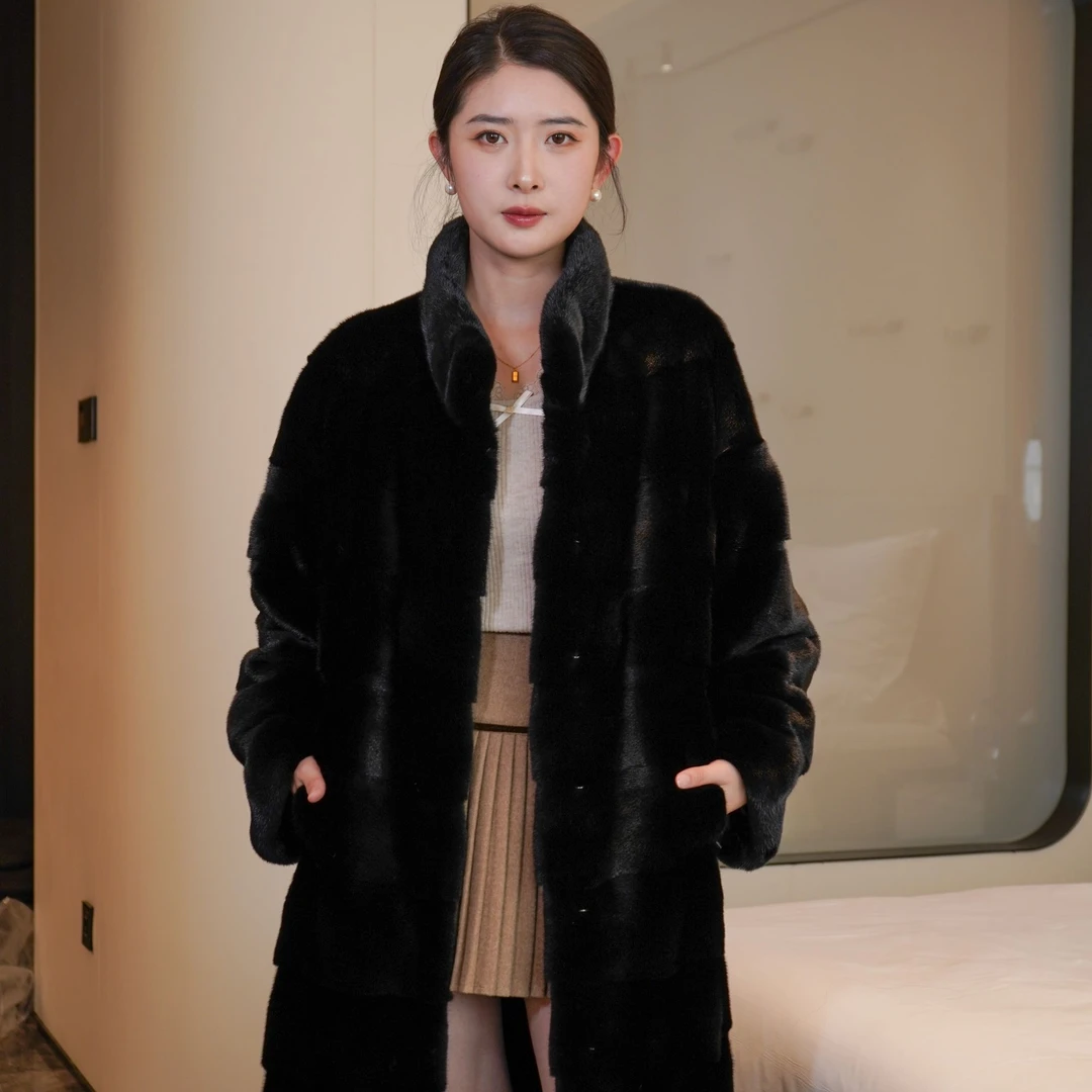 【禄口皮草】宝嘉美黑色长款高端进口短2小母貂58125