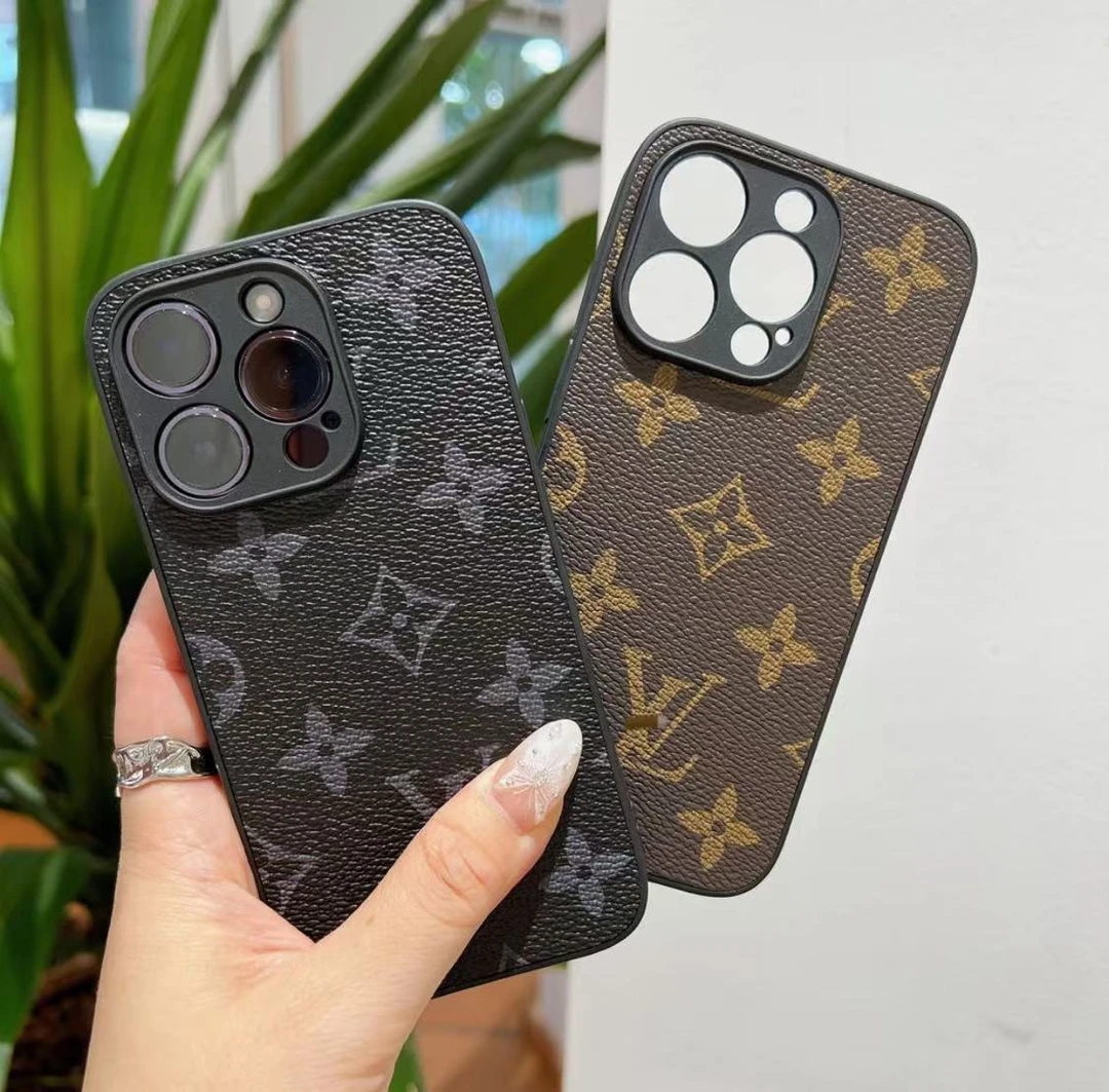 潮牌老花皮质压纹适用苹果15/16ProMax手机壳高级感防摔设计