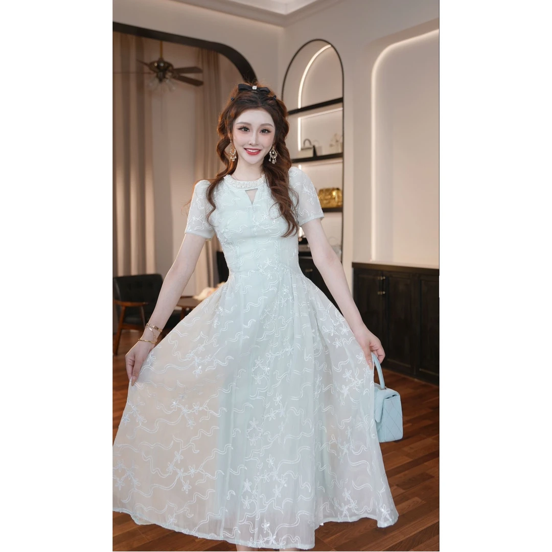 【晚晚定制】修身优雅拼接显瘦梦幻连衣裙名媛轻奢45171