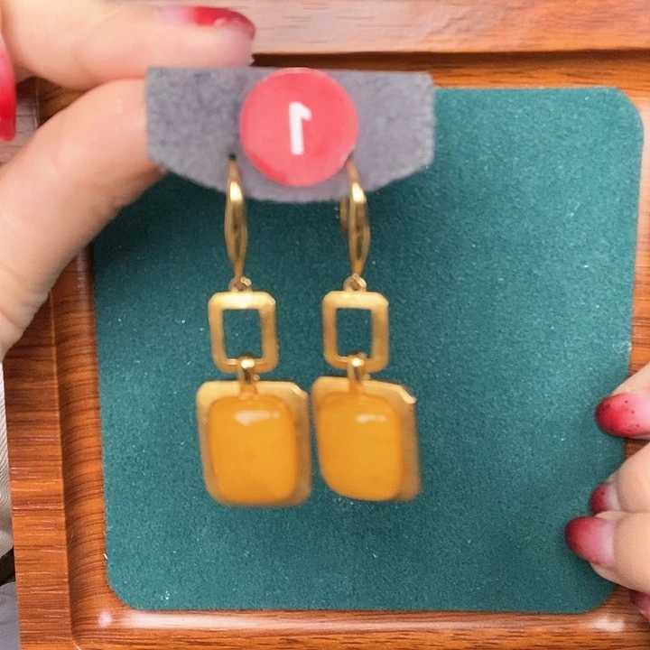 蜜蜡耳饰银S925镶嵌耳吊