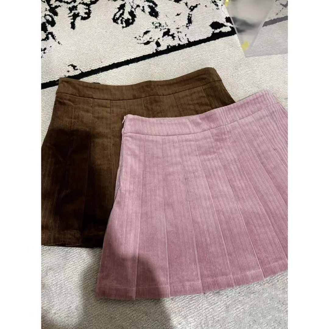 晶咕佳佳【玫瑰拿铁-半裙】百褶半裙灯芯绒休闲时尚秋冬搭配百搭