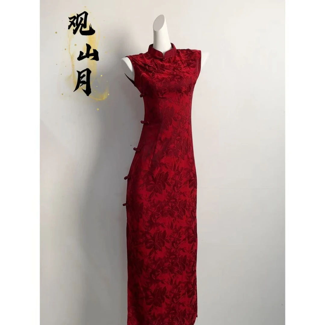 观山月【长歌】新款无袖双层高级气质旗袍裙 S-3XL