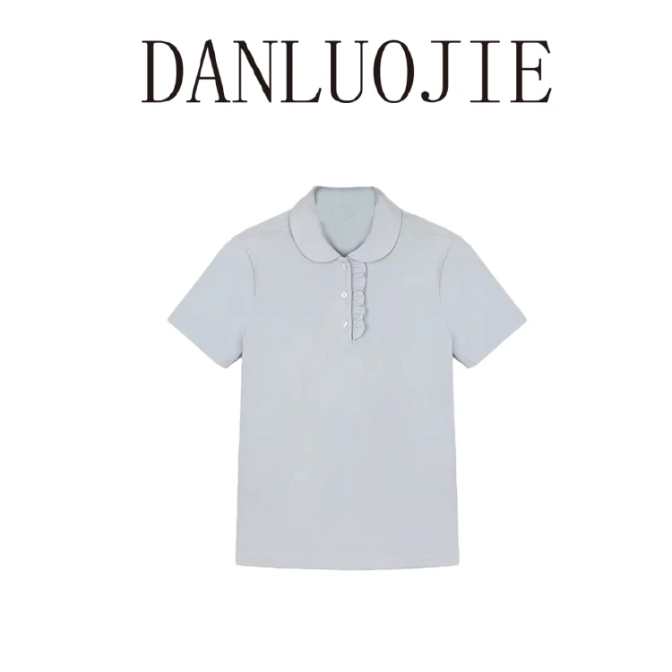 丹珞婕 圆梦领杜邦Sorona纱珠地棉肌理凉感抑菌花边polo衫上衣