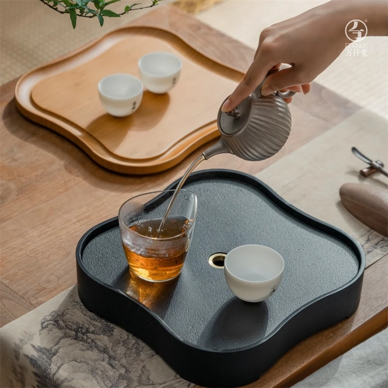 【万仟堂】绽放茶盘家用陶瓷茶盘中式茶具现代简约沥水干泡台茶盘