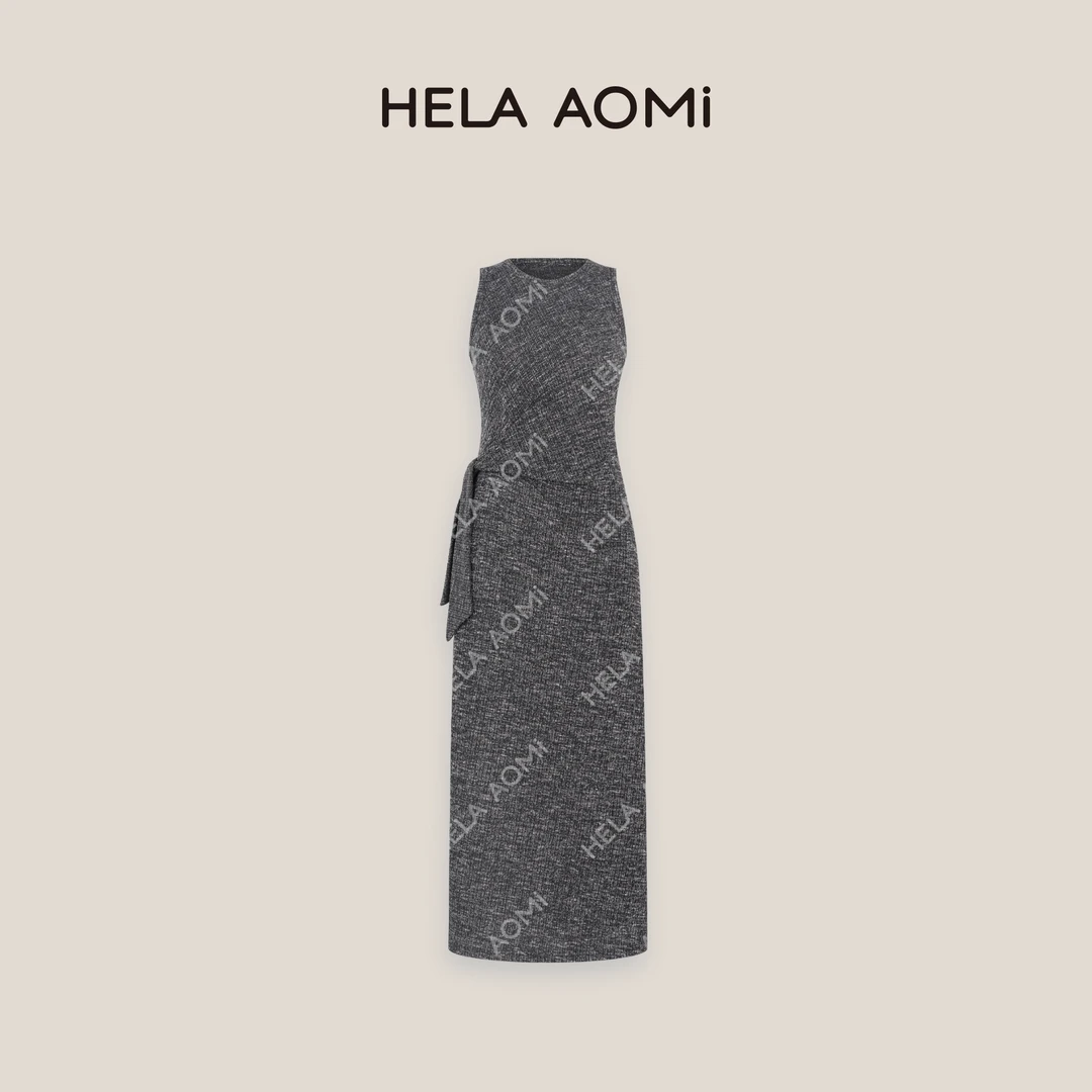 HELA AOMI“绑带风情”混纺无袖韩系ins风绑带设计圆领背心连衣裙