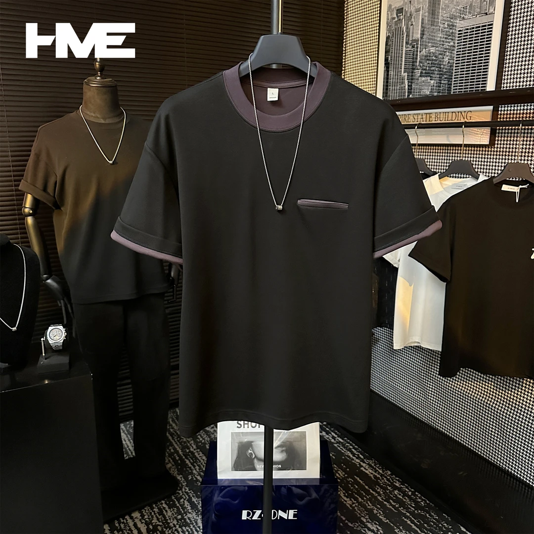 【HMEYAO】原创高定设计空气层超柔亲肤重磅拼接撞色百搭圆领短袖