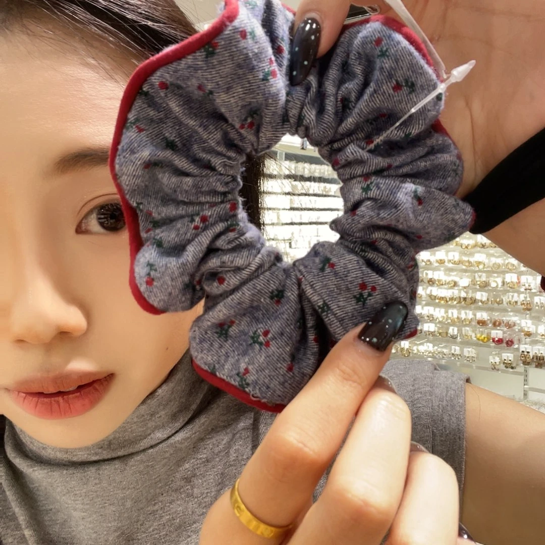 铁合金皮质牛仔 樱桃发圈