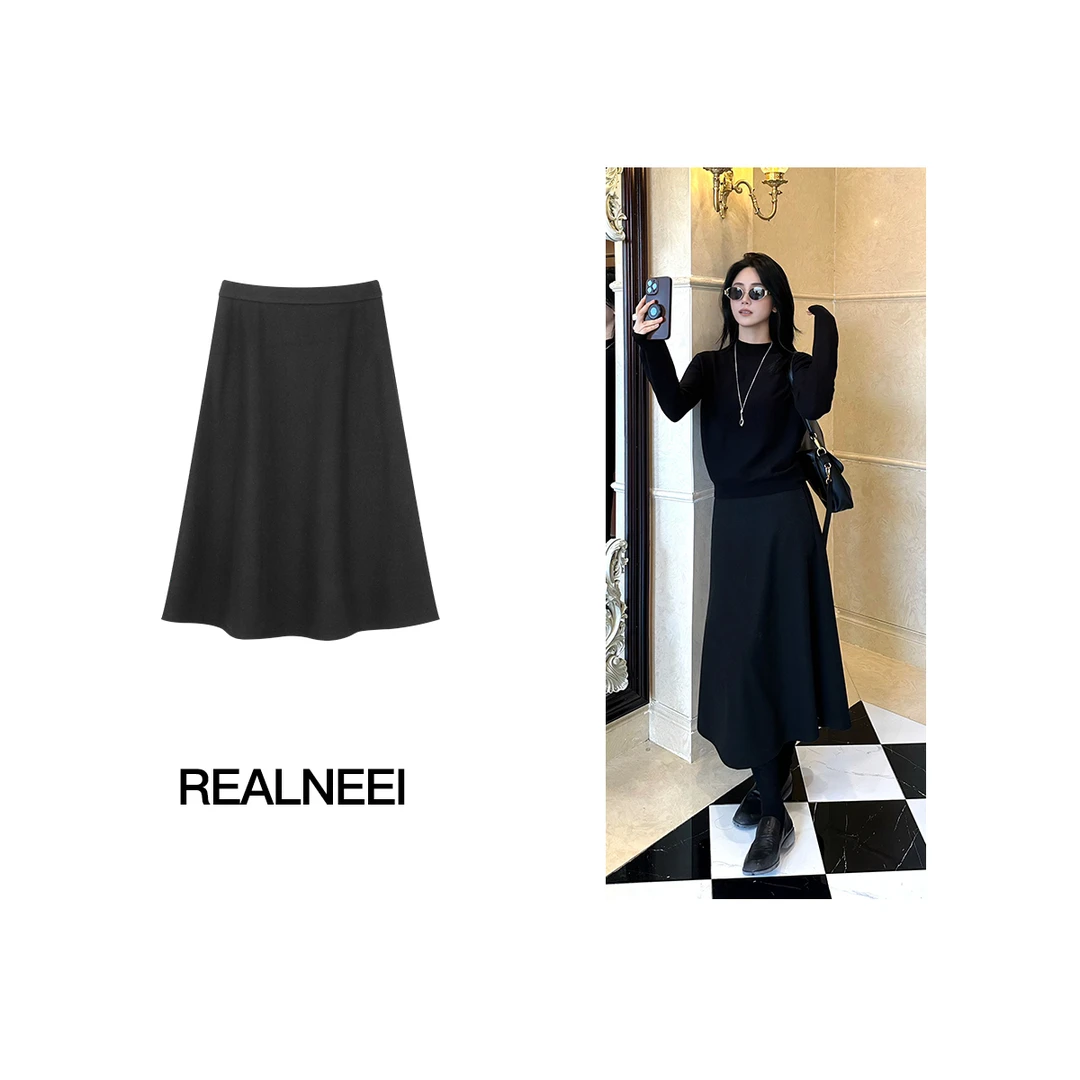 华尔兹丨25年秋冬新品绵羊毛毛呢裙垂感显瘦A字纸片半身裙24049