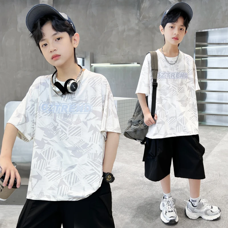 男童夏装速干T恤新款休闲中大童酷帅短袖网红潮【BF421