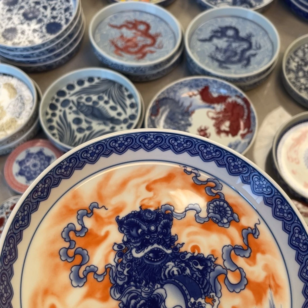 瓷片景德镇梵红醒狮大壶承