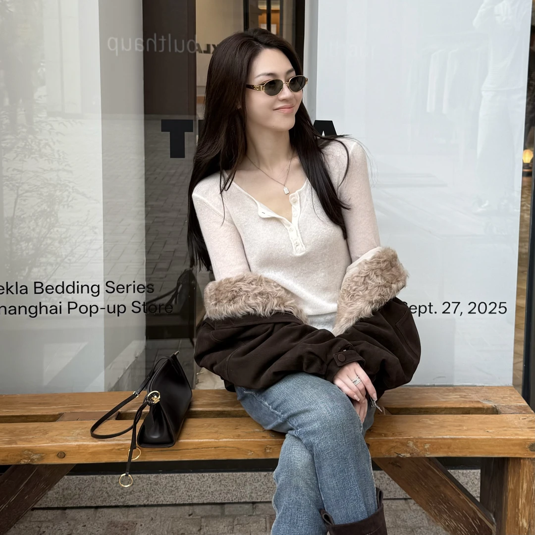 王嬛嬛MsLime25年新款【映月】山羊绒&绵羊毛休闲毛织上衣 HD2C0205