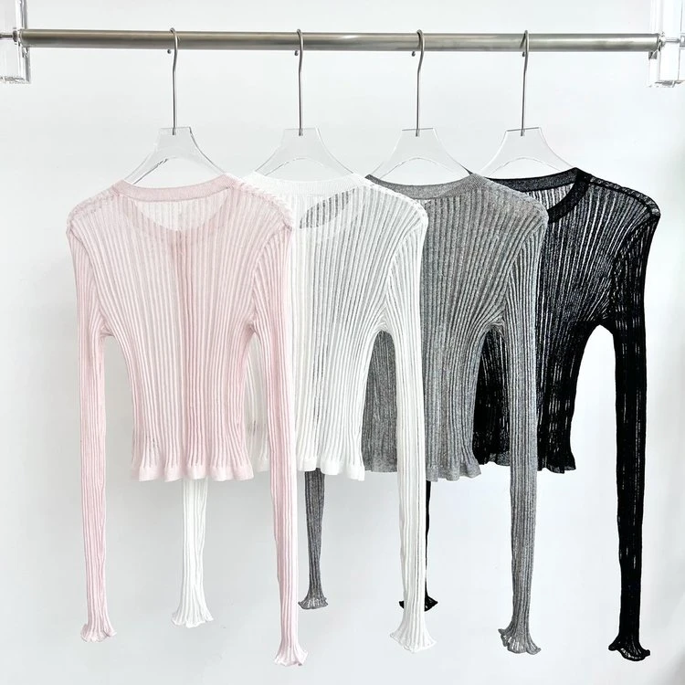 『朱小姐』亚麻立体坑条超薄针织开衫 F838