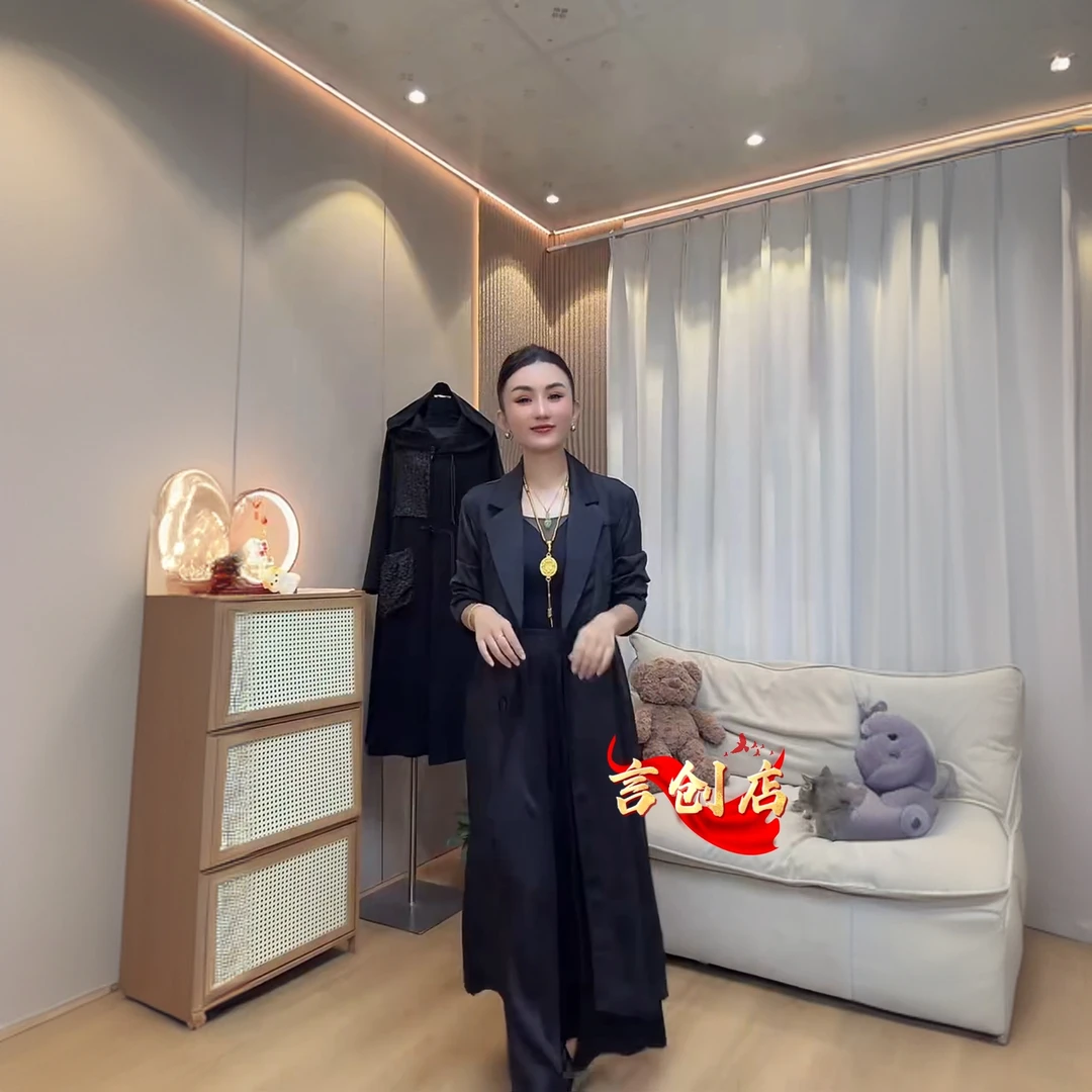 薄款风衣女印花外搭过膝中长款高个子阔太太上衣妈妈装外套50145