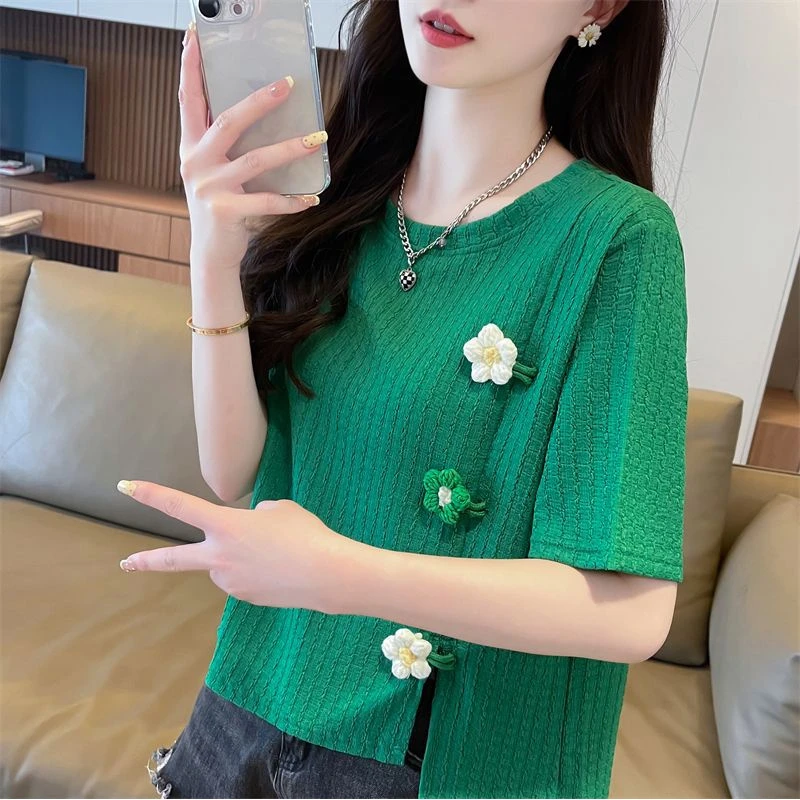 设计感小众正肩短袖T恤女夏季2025新款宽松小个子不规则开叉上衣