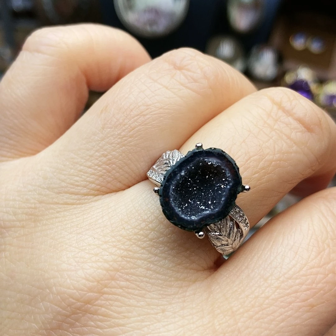 水晶戒指银S925镶嵌糖*