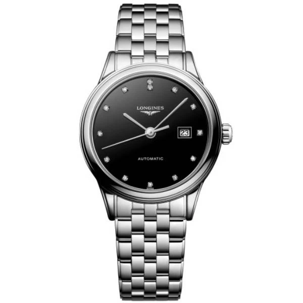 99新 Longines/浪琴 军旗374/机械/黑盘钻刻/表径30mm/女士