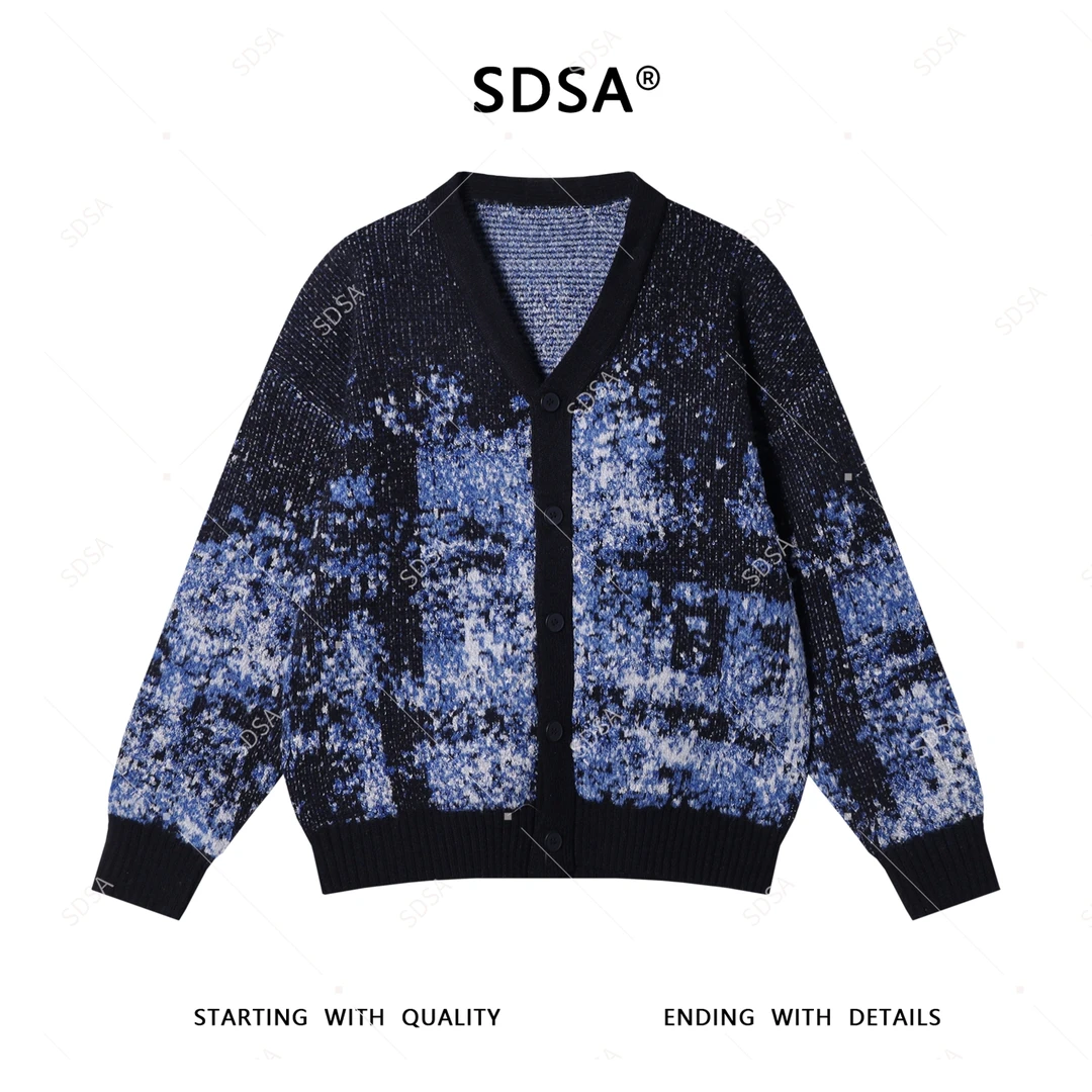 SDSA男士秋冬新款轻奢痞帅男装韩版纽扣V领针织衫百搭开衫毛衣