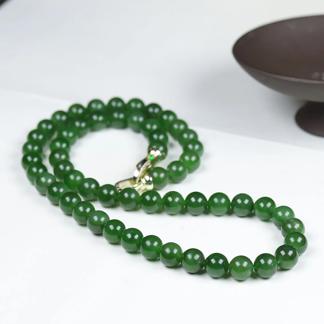112259和田玉碧玉圆珠项链