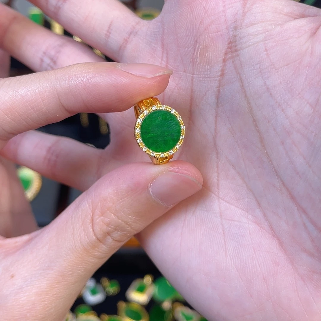 翡翠戒指银S925镀金镶嵌