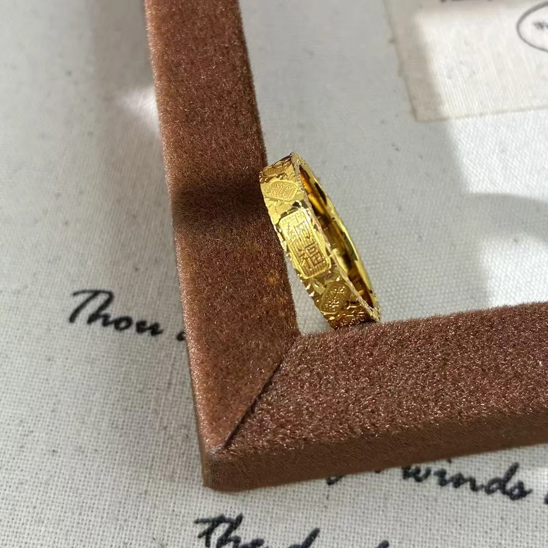 铜合金戒指  远远（YY773）镀K金闭口金色碎碎冰古法轻奢戒指