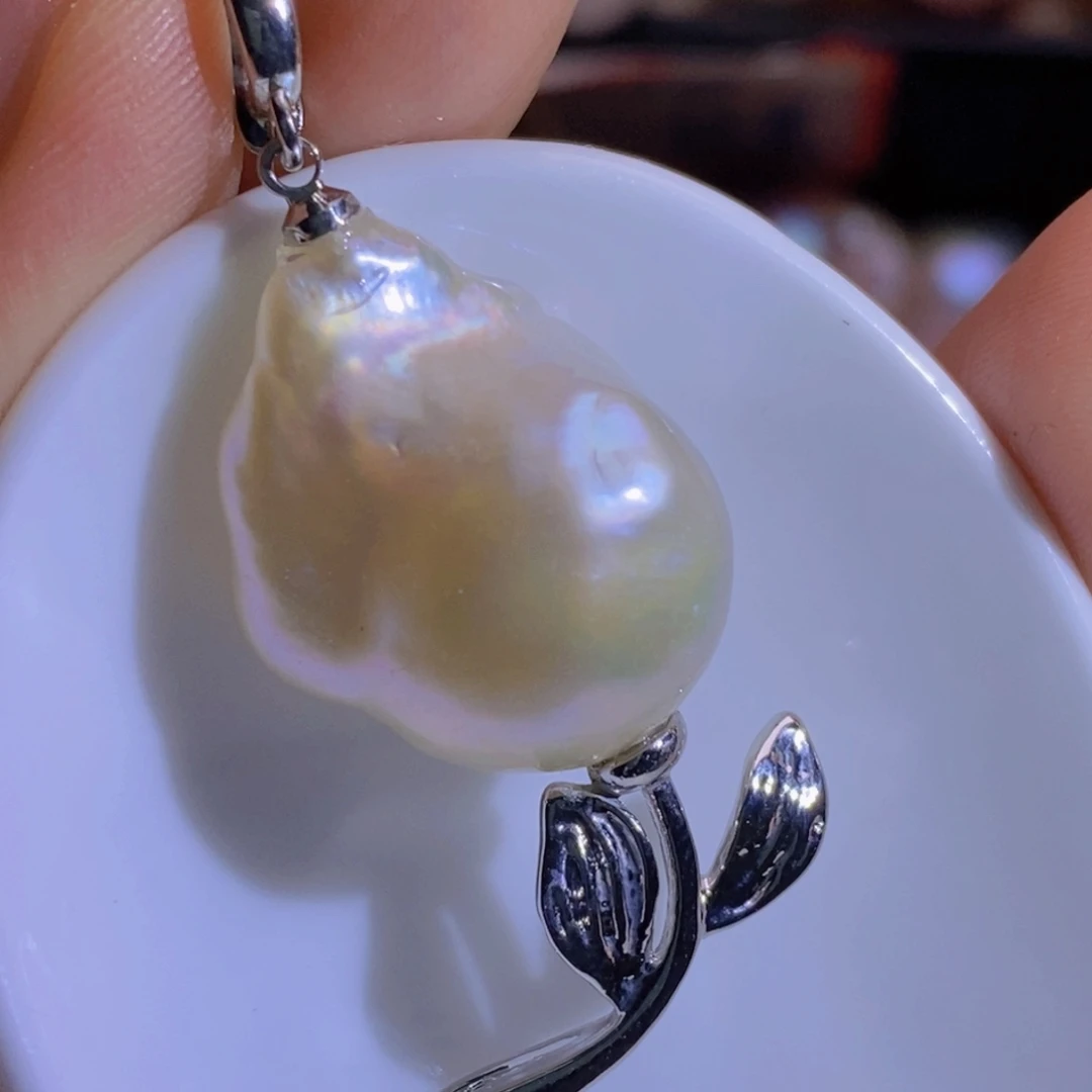 银S925镶嵌淡水珍珠天然淡水珍珠无染色无优化