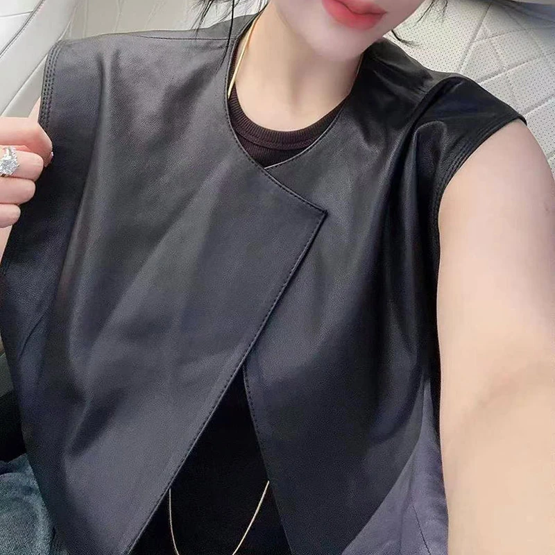2025秋季新款真皮绵羊皮皮马甲背心极简风开衫休闲坎肩无袖外套潮
