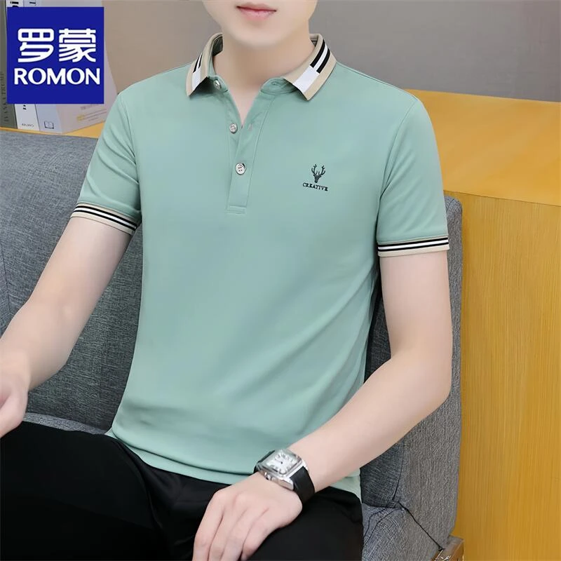 Romon/罗蒙男士时尚休闲POLO衫短袖夏季潮流韩版商务翻领修身T恤