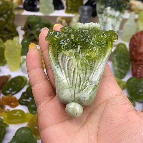 蛇纹石玉未镶嵌手把件三*