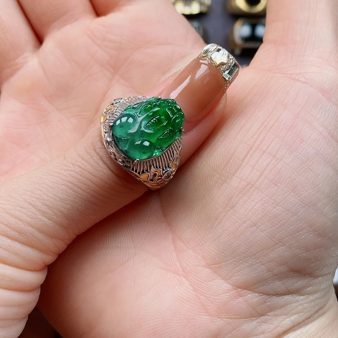 翡翠戒指银S925镶嵌用****3