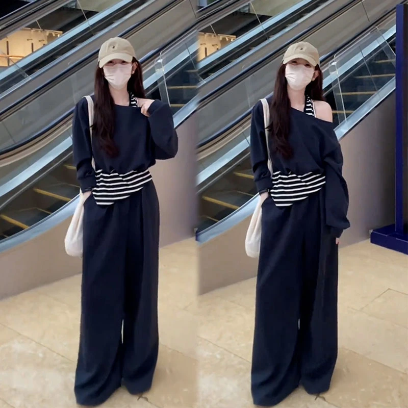 2025秋季新款设计感百搭时尚炸街长袖卫衣女休闲休闲阔腿裤两件套