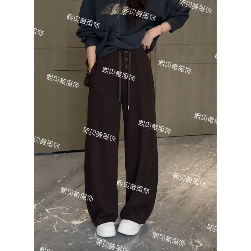 熙贝薇9 欧货醋酸羊毛裤立体剪裁显瘦扣子抽绳休闲裤 G5535