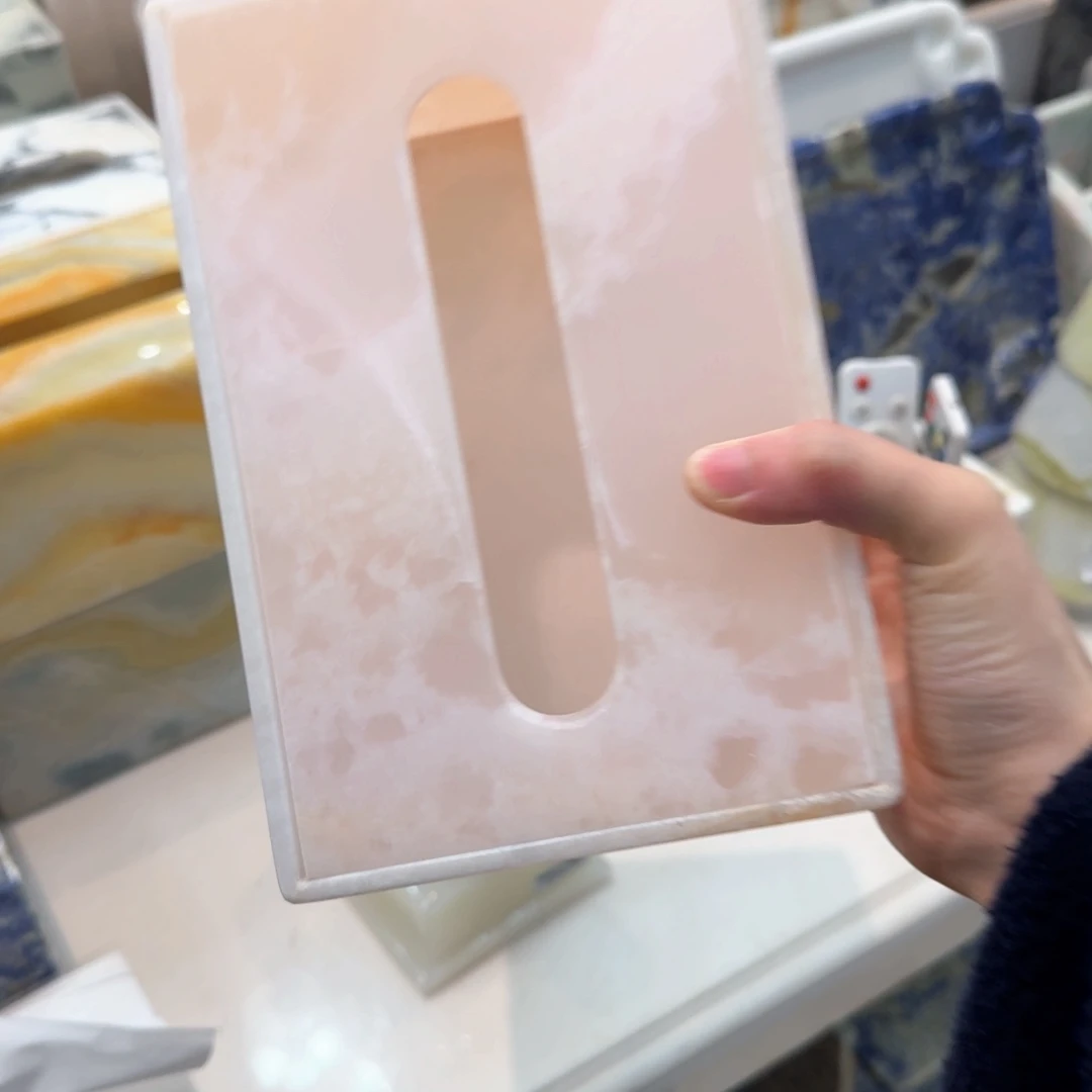石材天然粉玉纸巾盒