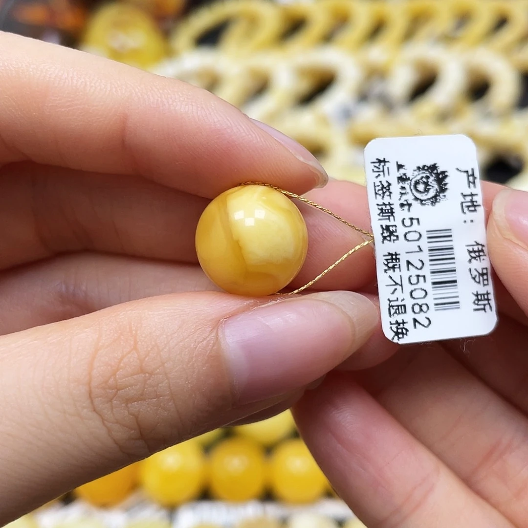 未镶嵌蜜蜡裸石圆珠13.2mm瑕