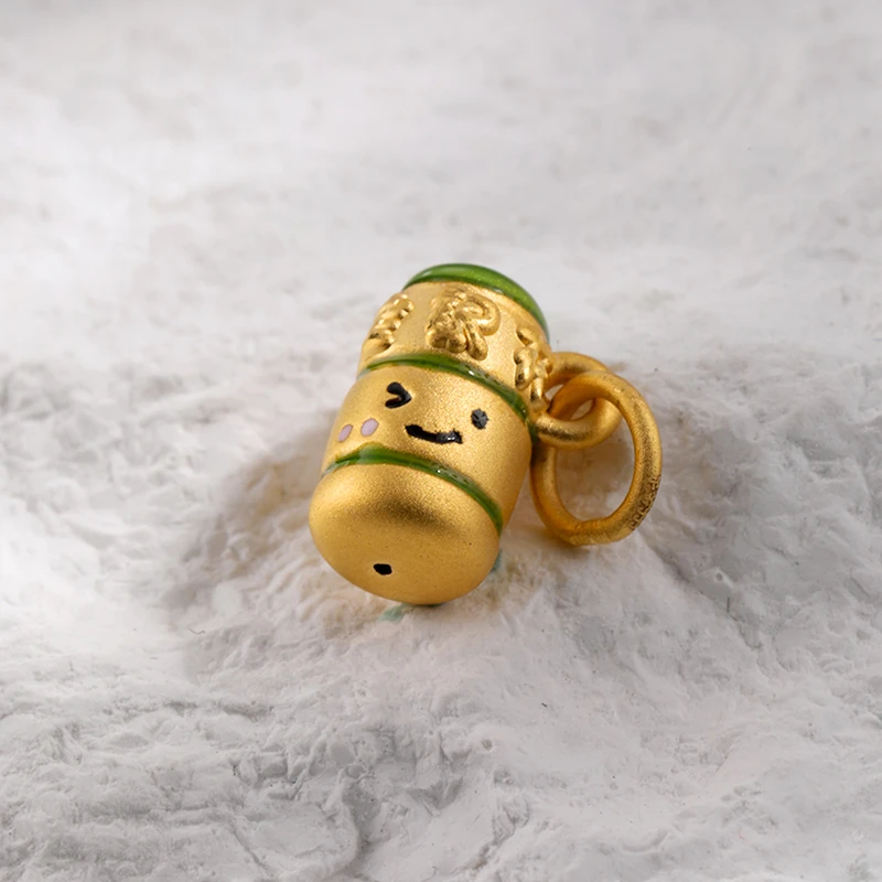 足金999中药系列金银花露败火清肝烤漆3D硬金提溜吊坠